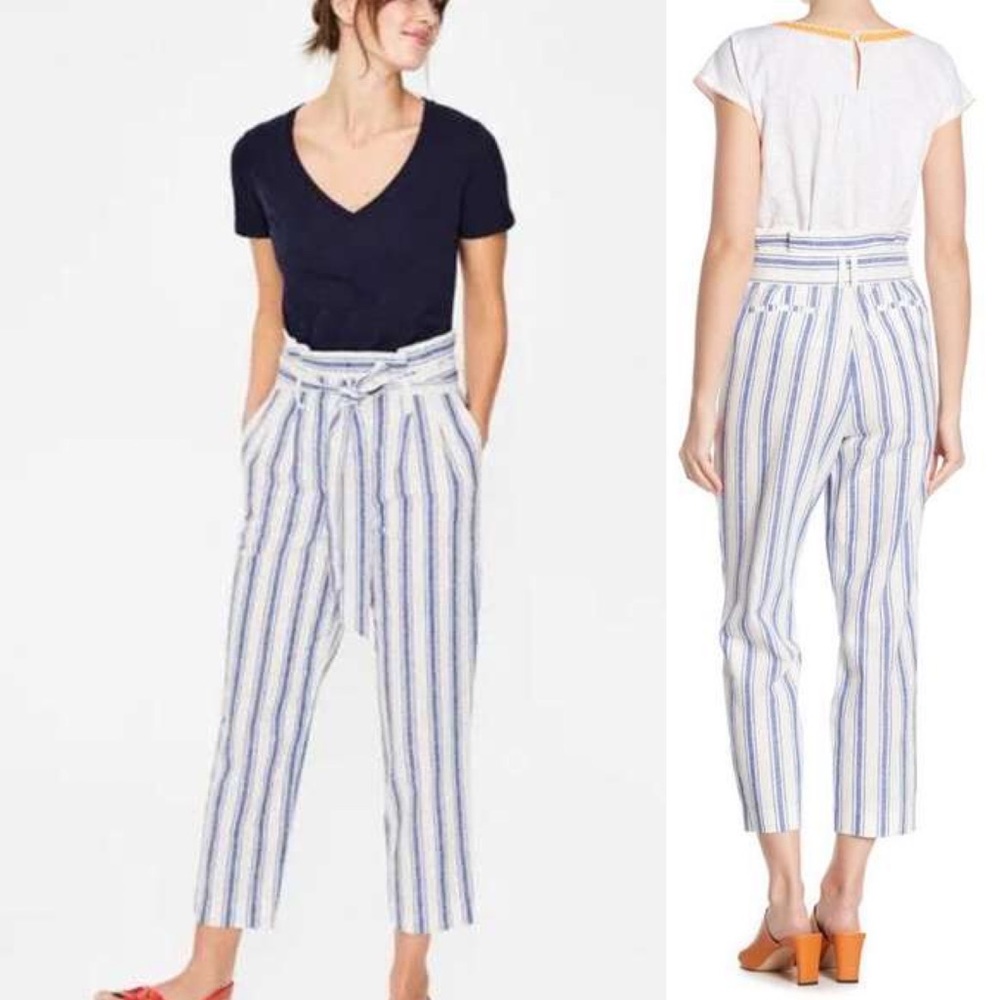 C&C California Blue Striped Linen Paperbag Pants